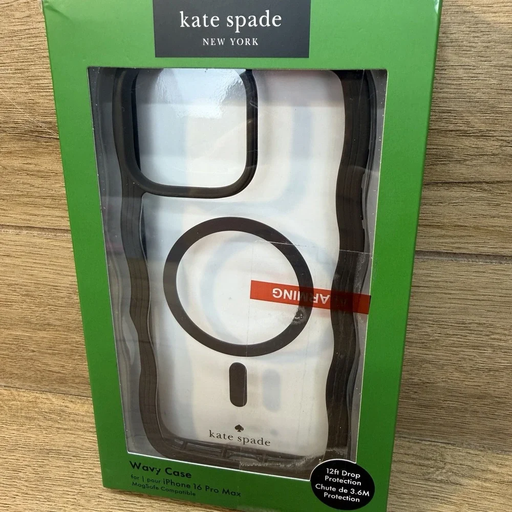 KATE SPADE Protective Case Magsafe For IPHONE 16 Pro Max Wavy Black Clear New